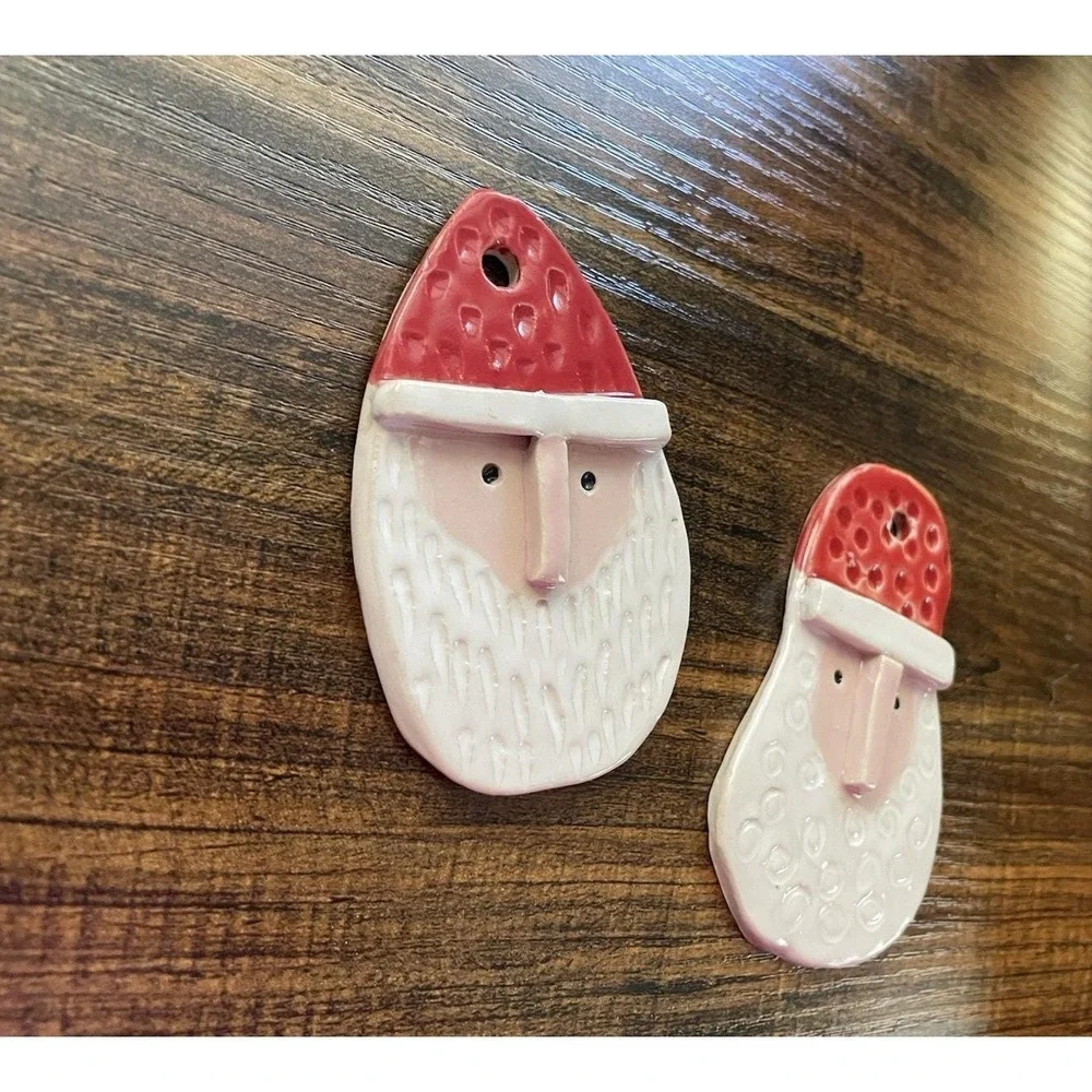Handmade Santa Ornaments Set of 2 Stoneware Christmas Decor Local KS Artisan